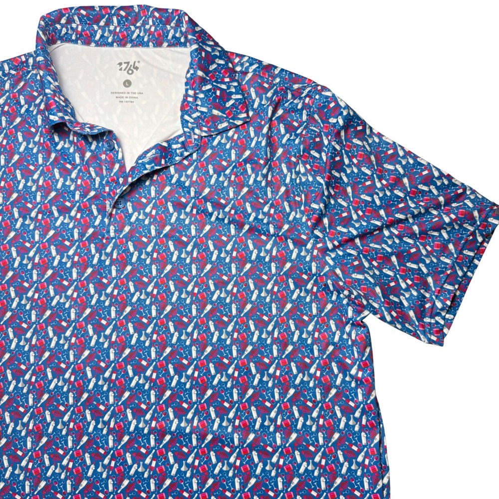 1776 Golf Polo Shirt Mens L Wine Alcohol Novelty preppy vineyard Fun‎ summer